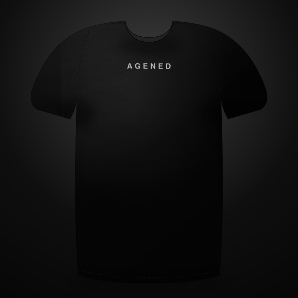 Monolith Interface t-shirt in Raw Paper on Press Ink, front view with the
     small AGENED chest wordmark