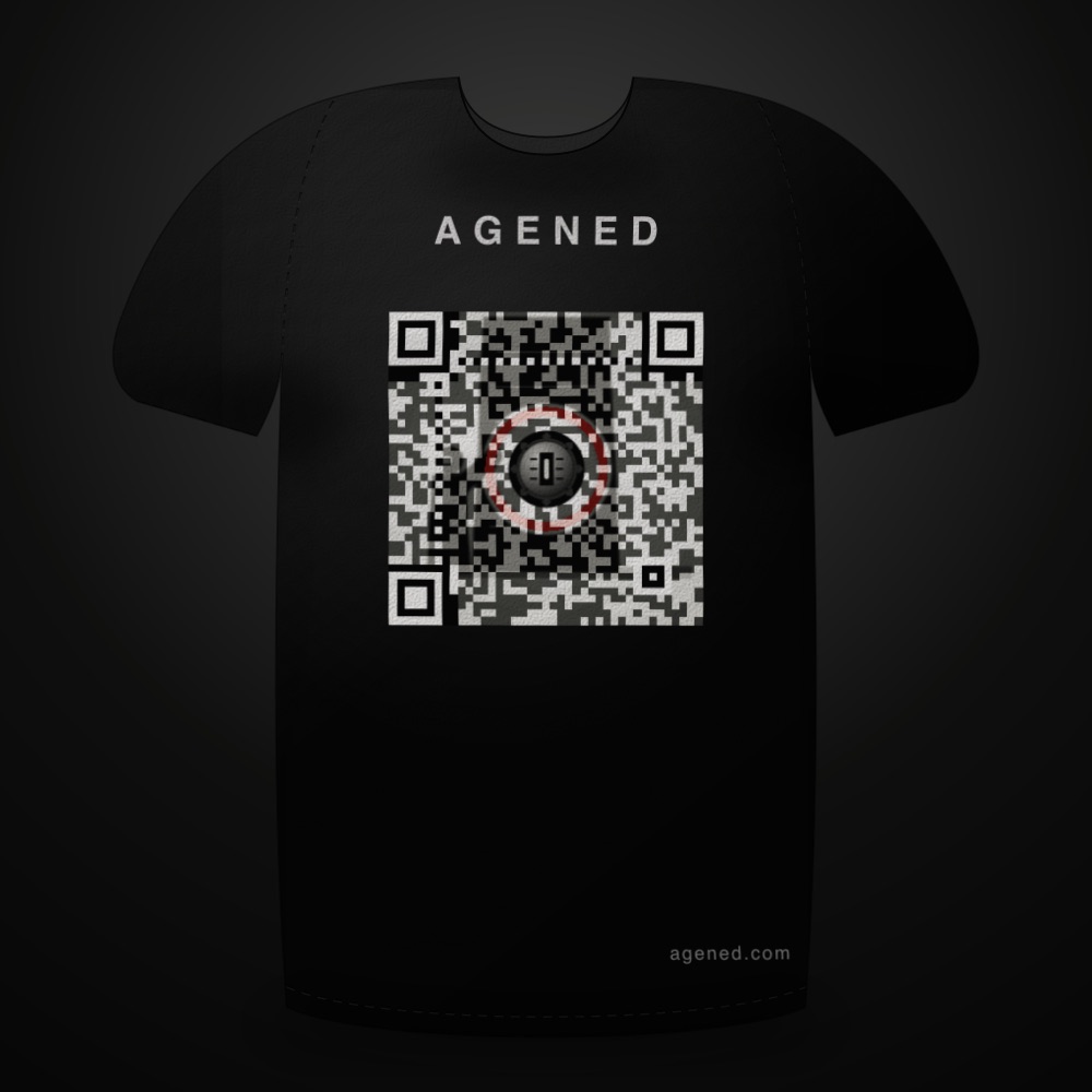 Monolith Interface t-shirt in Raw Paper on Press Ink, front view with the
     chest print and AGENED wordmark