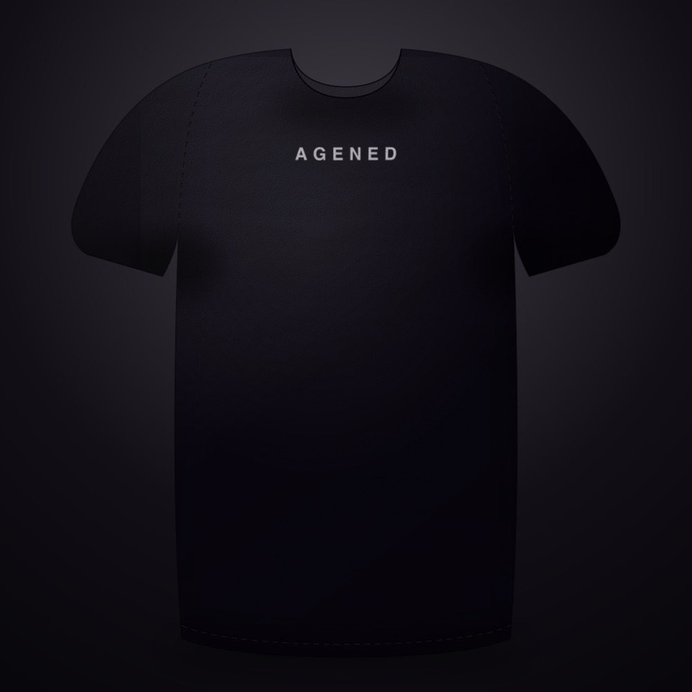Neural Bloom t-shirt in Bone Violet on Ink, front view with the
     small AGENED chest wordmark