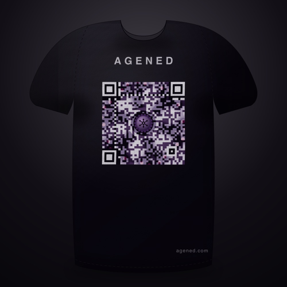 Neural Bloom t-shirt in Bone Violet on Ink: Neural Bloom apparel design: a branching synthetic neuron with lit terminal nodes, in deep violet and bone