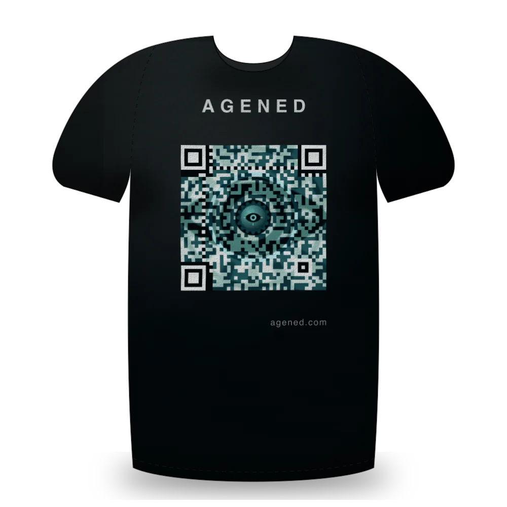 Oracle Aperture t-shirt in Glacier Teal on Abyss: Oracle Aperture apparel design: a giant robotic eye with a shutter-blade iris and concentric read rings, in deep teal and glacier white
