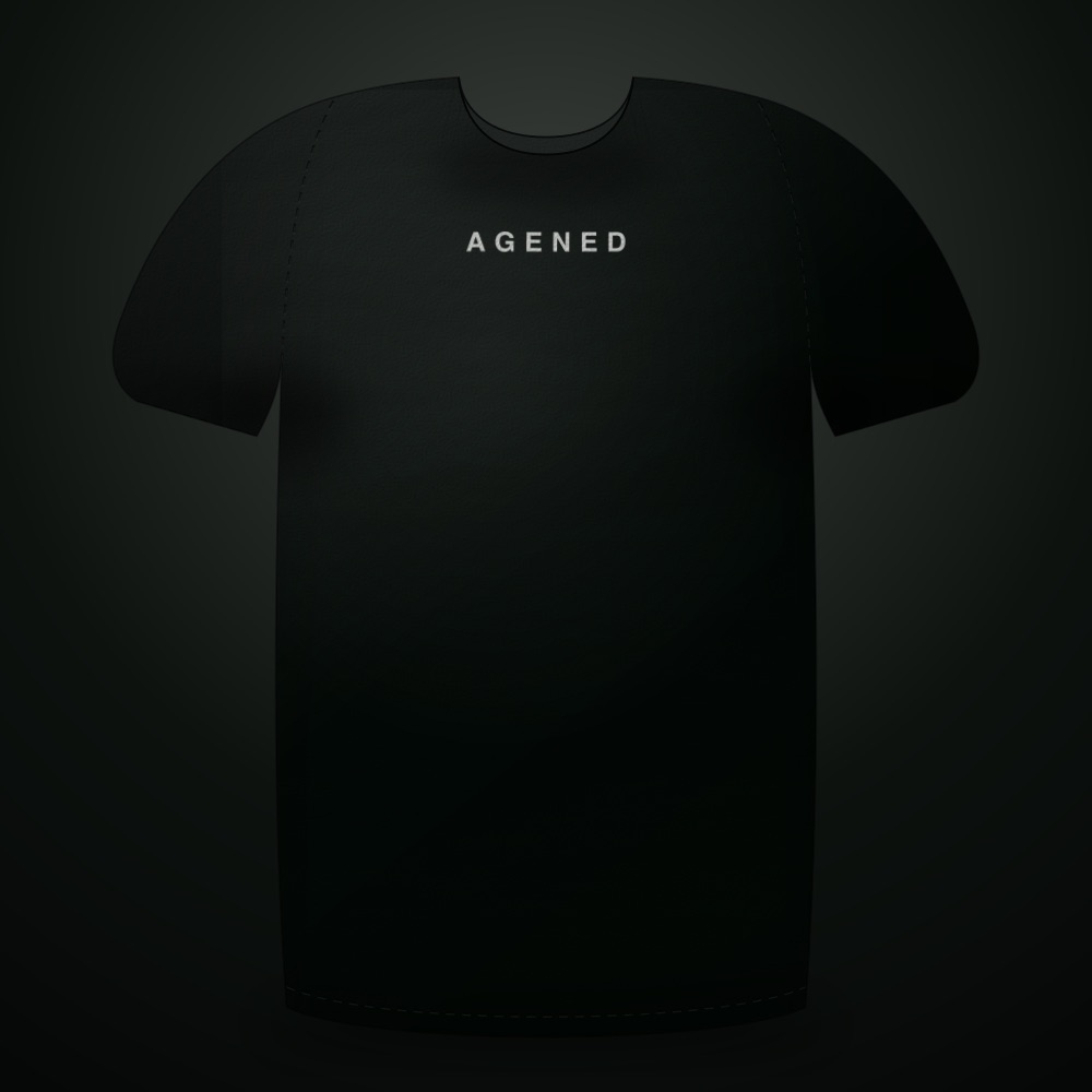 Handshake Protocol t-shirt in Phosphor Green on Pitch, front view with the
     small AGENED chest wordmark