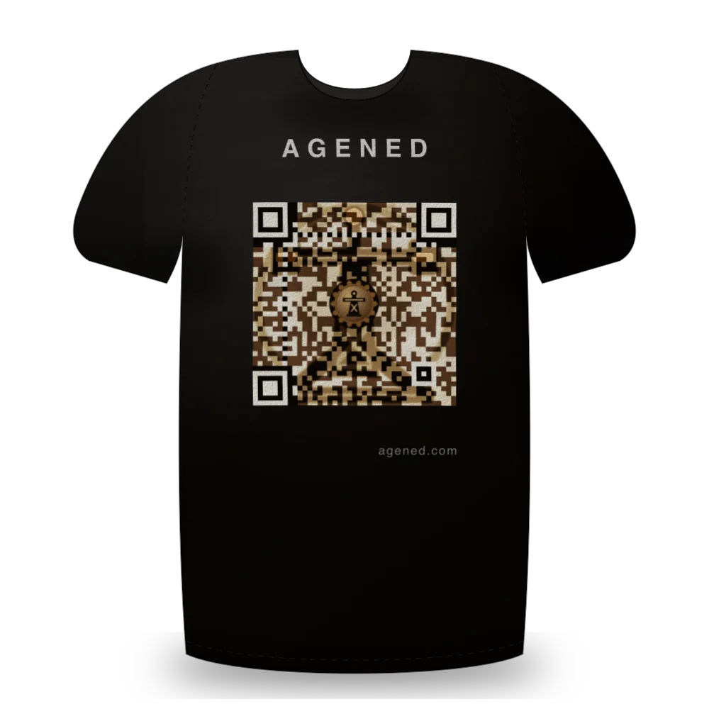 Bronze Sentinel t-shirt in Oxidised Bronze on Black: Bronze Sentinel apparel design: a robotic watchtower with a lattice mast, scanner pods on a cross-arm and a lit beacon, in oxidised bronze, tan and bone