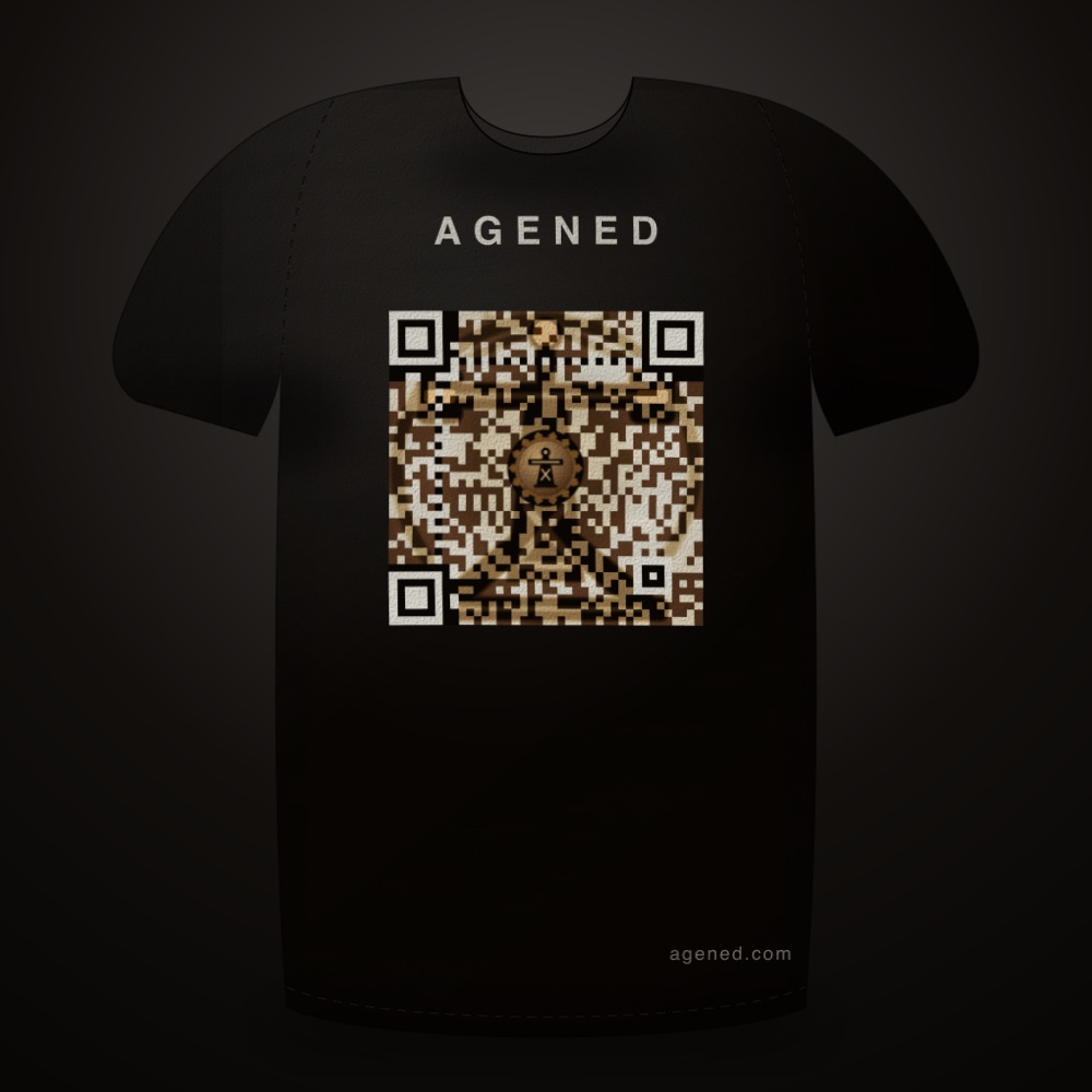 Bronze Sentinel t-shirt in Oxidised Bronze on Black: Bronze Sentinel apparel design: a robotic watchtower with a lattice mast, scanner pods on a cross-arm and a lit beacon, in oxidised bronze, tan and bone